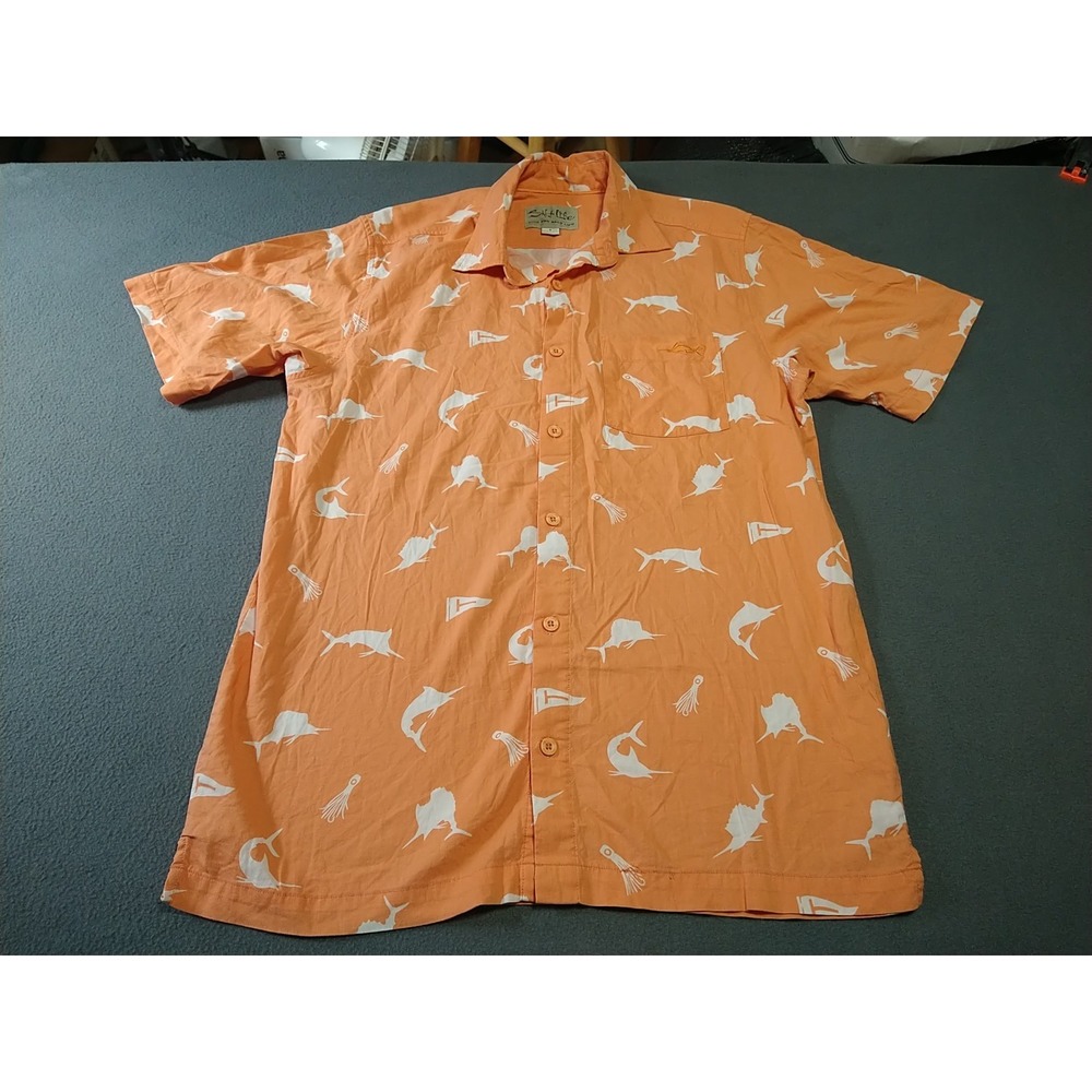 Salt Life Shirt Men S Orange Markins Fishing Button Up Short Sleeve Nautical